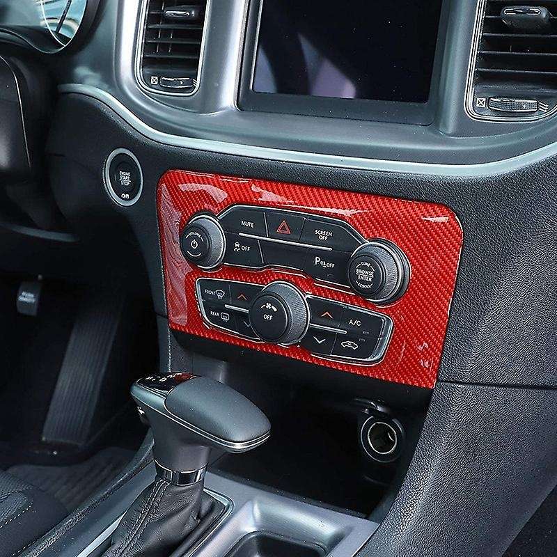 Car Radio Air Conditioner Center Control AC Panel Trim Cover for Charger 2015-2021, Red Carbon Fiber