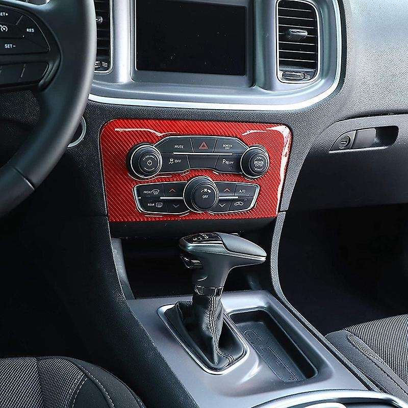 Car Radio Air Conditioner Center Control AC Panel Trim Cover for Charger 2015-2021, Red Carbon Fiber