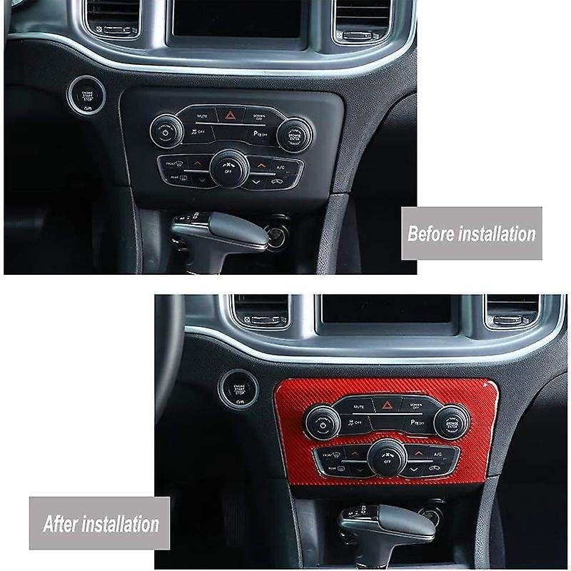 Car Radio Air Conditioner Center Control AC Panel Trim Cover for Charger 2015-2021, Red Carbon Fiber
