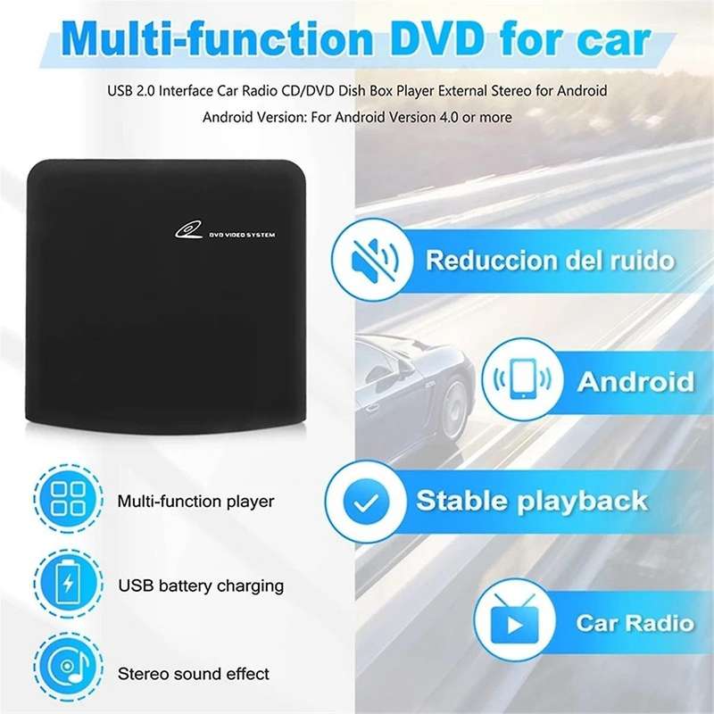 Car Radio CD/DVD Dish Box Player USB 2.0 Interface External Stereo for Android Player Radio