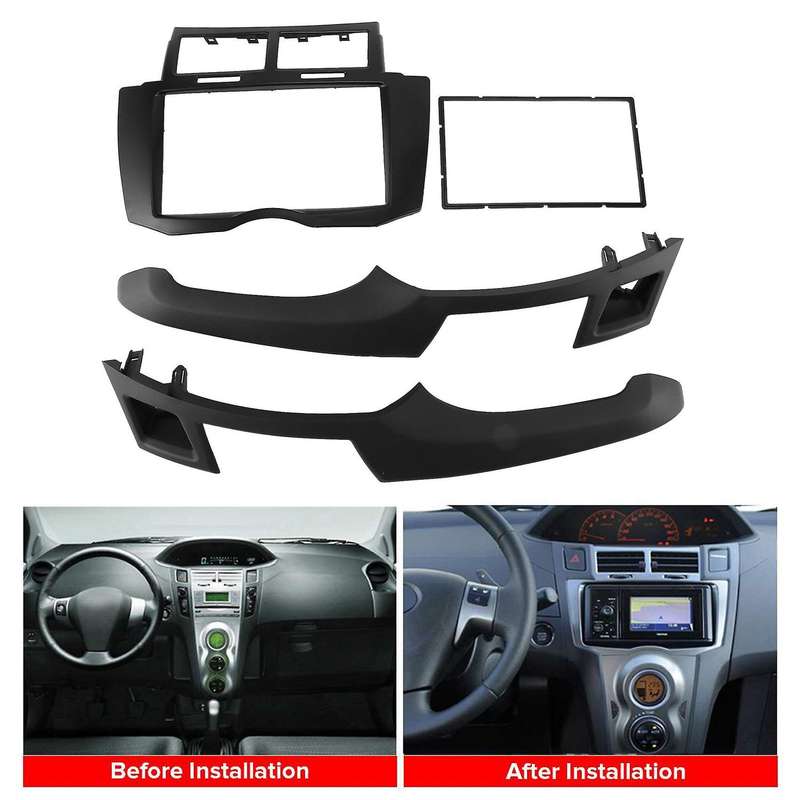 Car Radio Fascia Kit, 2 Din Dash Panel Dvd Frame Install Kit for Yaris Vitz Platz 2005 2006 2007 20