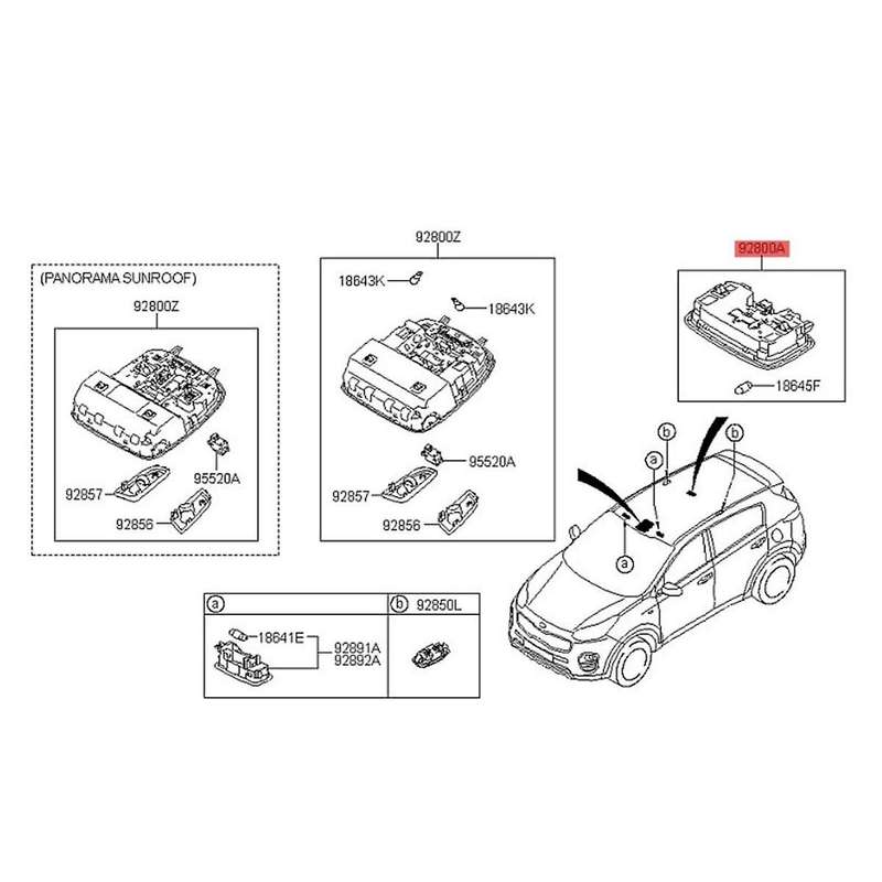 Car Reading Light Assembly 92850-H3000 for 4 QL KX5 KX7 2015-2019 Overhead Sunroof Lamp 92850H3000
