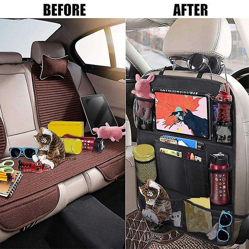 Car Rear Seat Storage Bag with Press Screen Tablet Holder + 9 Storage Bags, Kick Pad, Seat Back Cove