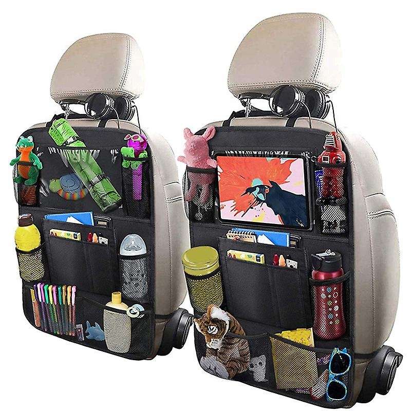 Car Rear Seat Storage Bag with Press Screen Tablet Holder + 9 Storage Bags, Kick Pad, Seat Back Cove