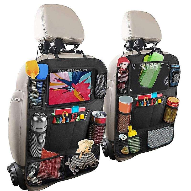 Car Rear Seat Storage Bag with Press Screen Tablet Holder + 9 Storage Bags, Kick Pad, Seat Back Cove