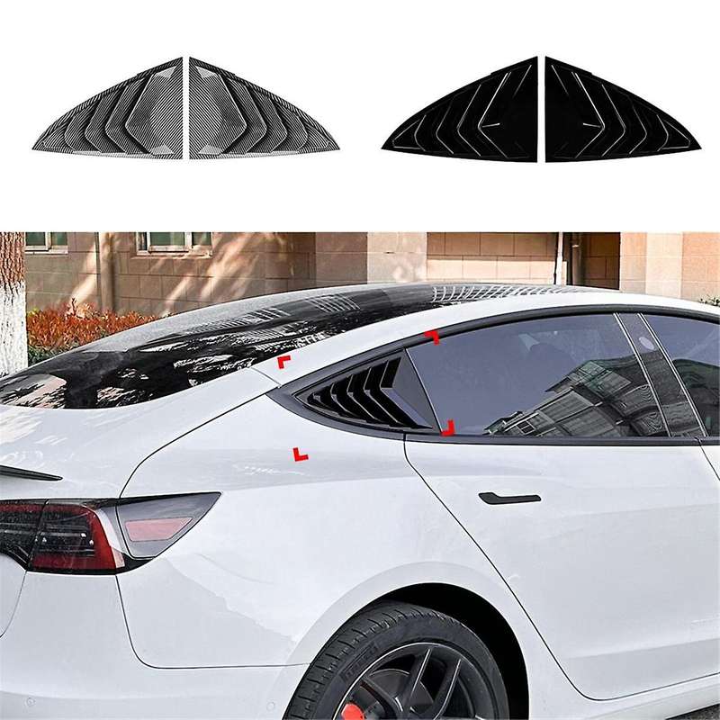 Car Rear Side Window Louvers Air Vent Scoop Shades Cover Blinds Trim for Model 3 2017-2023 Y 2020+,B