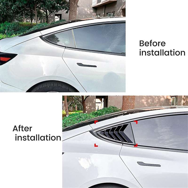 Car Rear Side Window Louvers Air Vent Scoop Shades Cover Blinds Trim for Model 3 2017-2023 Y 2020+,B