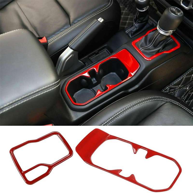 Car Red Gear Shift Panel Water Cup Holder Cover Trim for JL 2018-2020