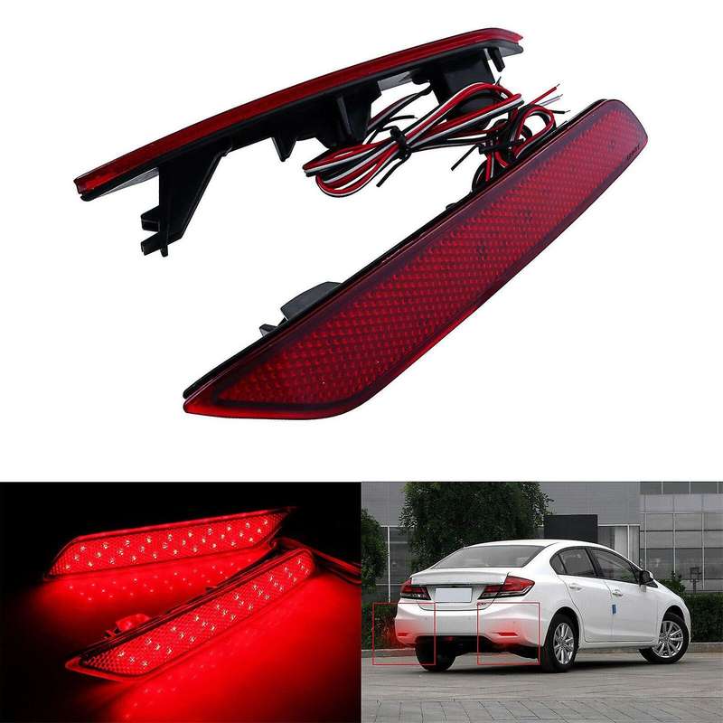 Car Red Lens 60-SMD LED Bumper Reflector Brake Tail Turn Signal Lights for Sedan 2013-2015