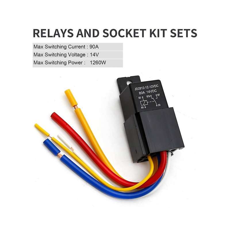 Car Relay with Harness, 5Pin 80A Relay On/Off Normally Open SPDT Relay Socket Plug JD2912-1Z-12VDC 8