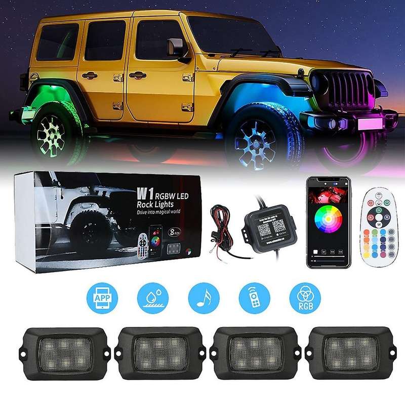 Car RGBW LED Rock Lights, with Smart APP Control, 64 Multicolor Underglow Neon Light Pods for Truck,