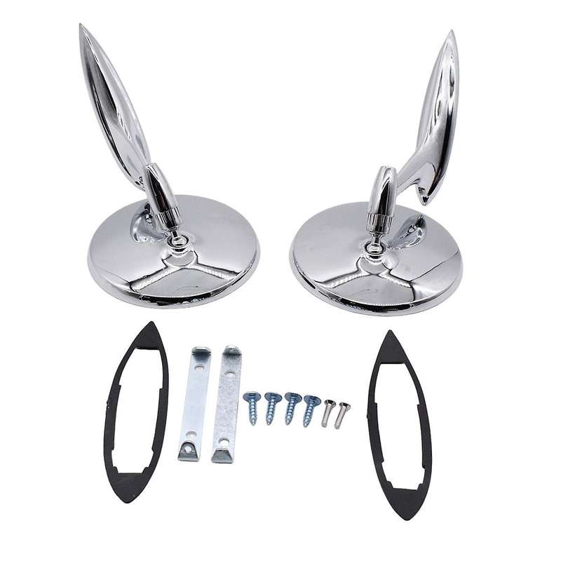 Car Round Bowtie Outside Rearview Mirrors Accessory Ribbed Base for 1962-1965 1964-1965 1963-1964