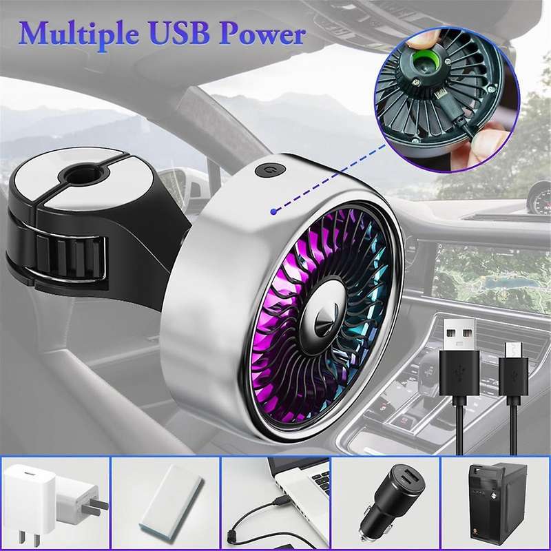 Car Seat Fan, Mini USB Car Fan for Backseat Car Cooling Fan with LED Colorful Lights, Adjustable Cli