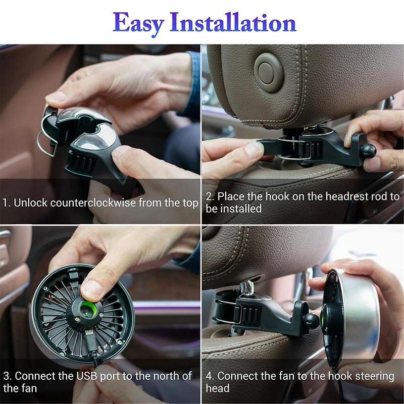 Car Seat Fan, Mini USB Car Fan for Backseat Car Cooling Fan with LED Colorful Lights, Adjustable Cli