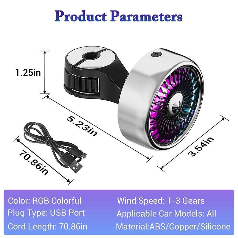 Car Seat Fan, Mini USB Car Fan for Backseat Car Cooling Fan with LED Colorful Lights, Adjustable Cli