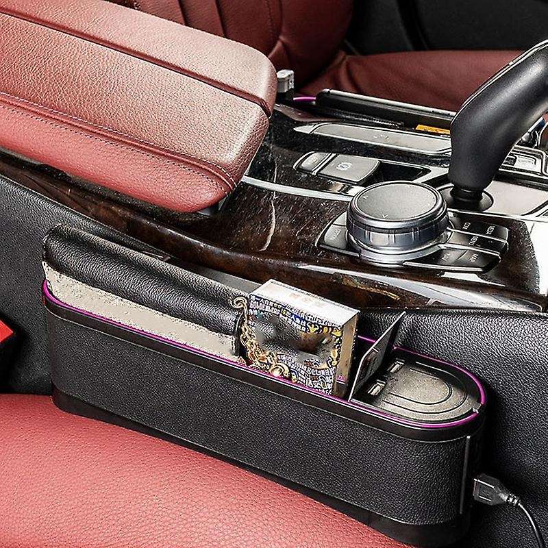 Car Seat Space Catcher Organiser Storage Box Pocket with Purple Blue Belt 4 USB Seat Slit Storage Bo
