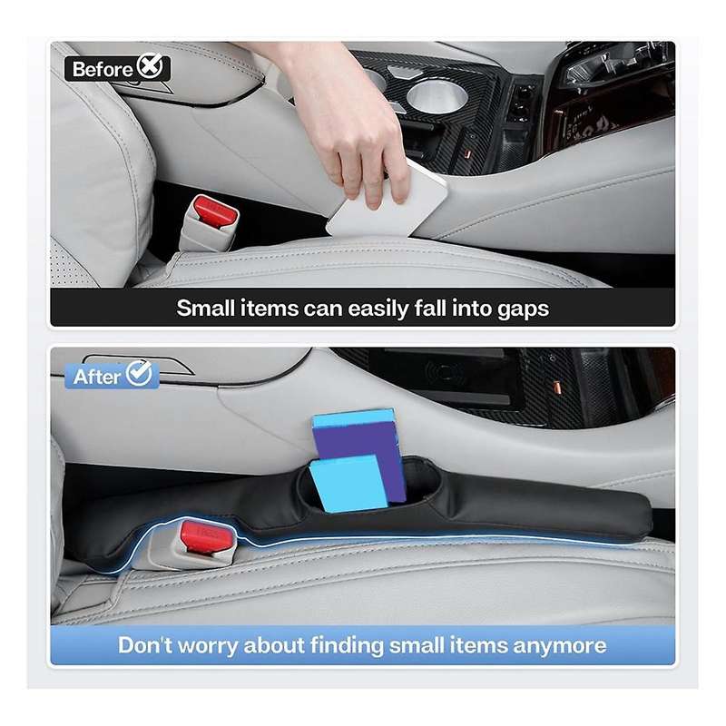 Car Seat Space Filler, 2pcs Upgraded Leather Seat Space Filler Organizer with Extra Storage Box, Fo