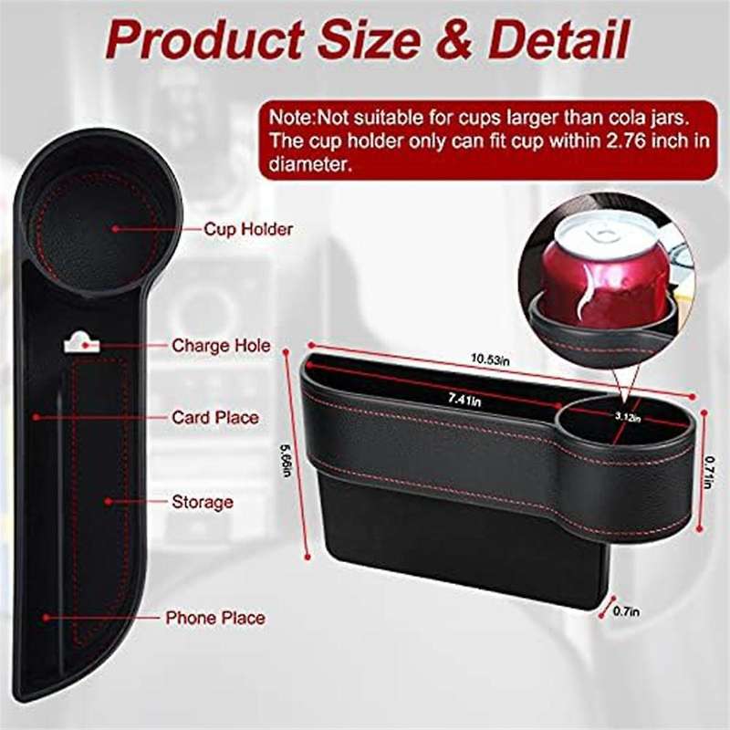 Car Seat Space Filler Organizer, Car Front Seat Storage Box with Cup Holder, Car Console Side Extra