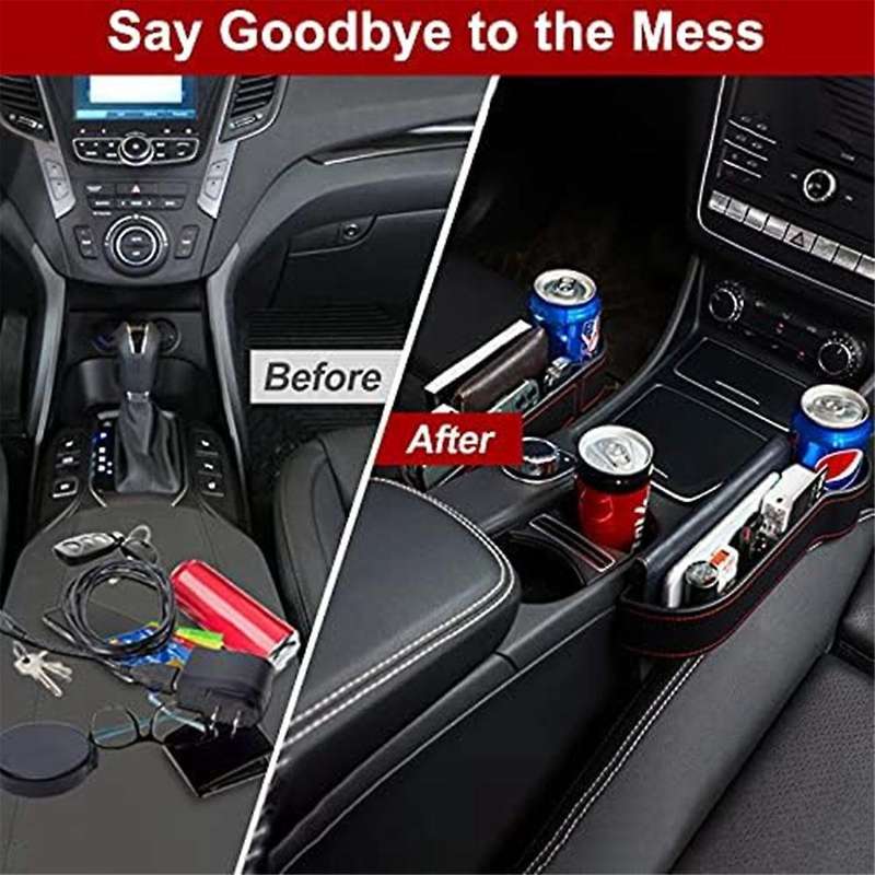 Car Seat Space Filler Organizer, Car Front Seat Storage Box with Cup Holder, Car Console Side Extra