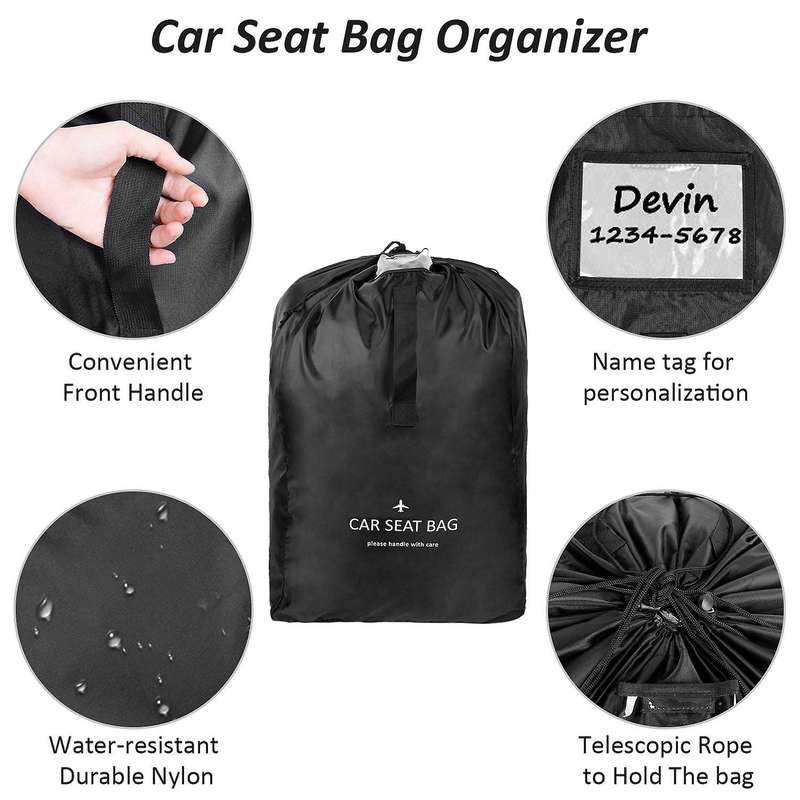 Car Seat Travel Bag Waterproof Travel Bag Easy Carry Adjustable Padded Straps Black