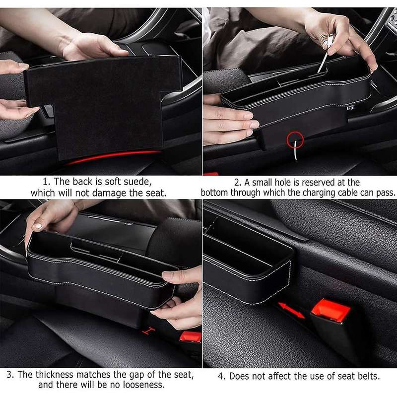 Car Seat Storage Pockets Box,Leather Console Side Organizer,Auto Seat Space Filler,Front Seat Organi