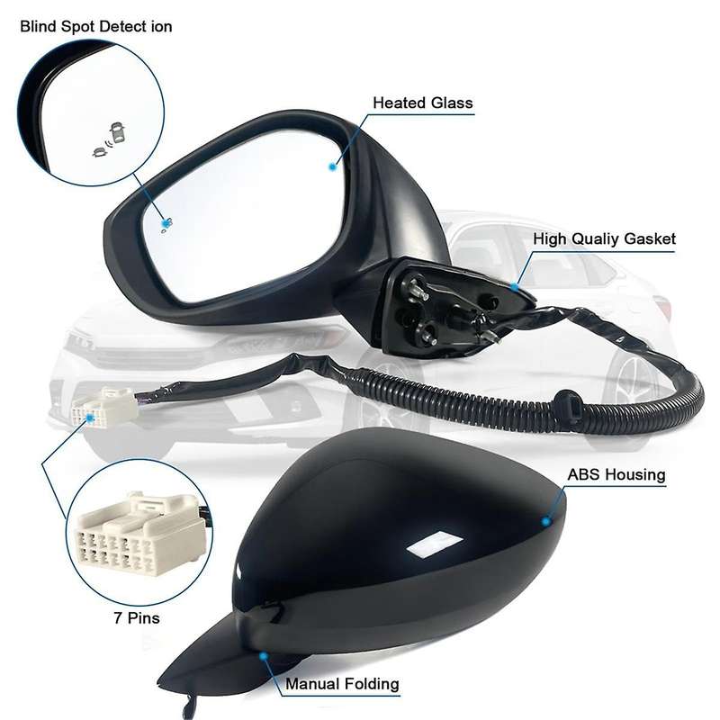 Car Side Mirror for Sedan/hatchback with Power Glass, Heated, Blind Spot Detection 2022 2023 (left 7