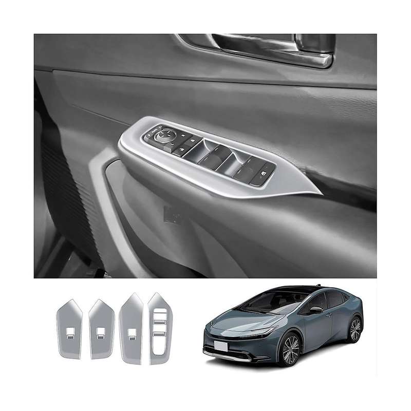 Car Silver Window Glass Lift Button Switch Cover Trim Door Armrest Panel for Prius 60 Series 2020-2
