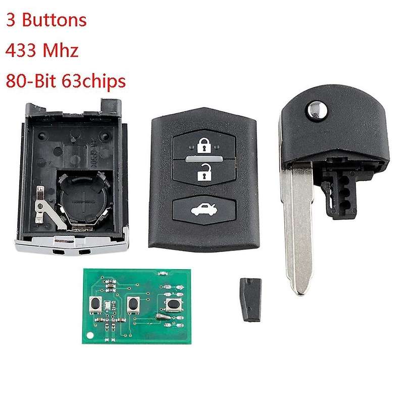 Car Smart Remote Key 3 Buttons 80-Bit 63 Chip Car Key Fob 2 3 5 6 RX8 MX5 433Mhz