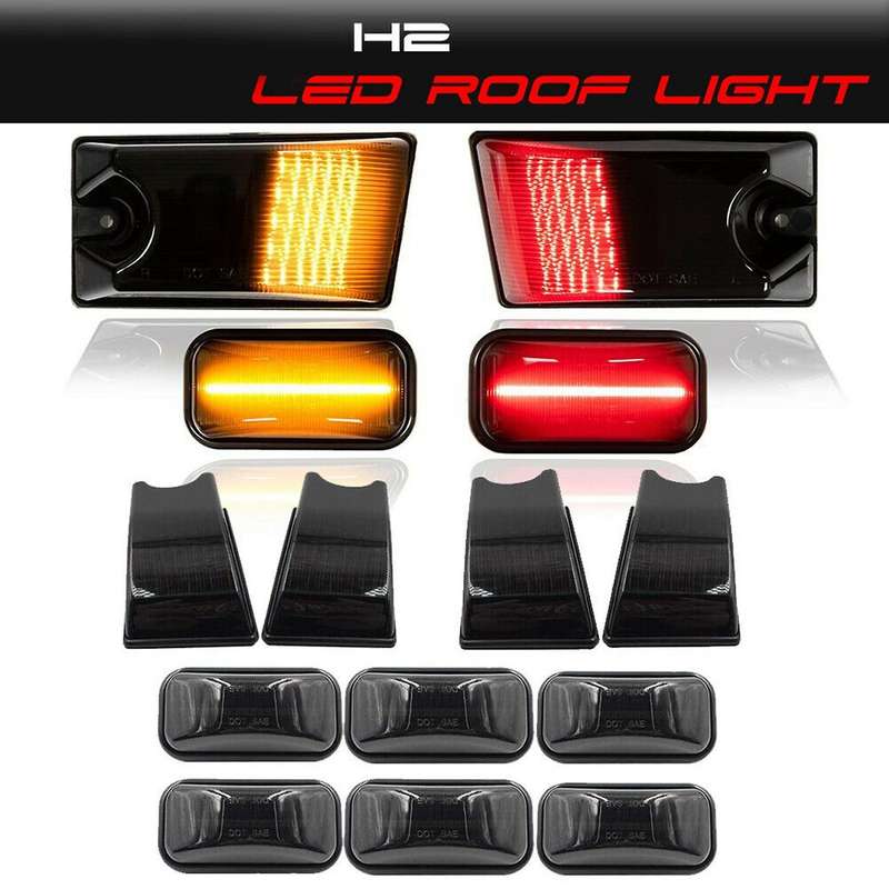 Car Smoke Lens Amber Red LED Roof Cab Marker Lights Set for H2 / SUV 2003-2009