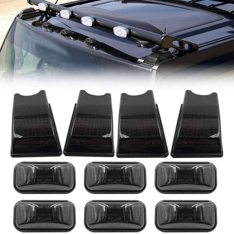 Car Smoke Lens Amber Red LED Roof Cab Marker Lights Set for H2 / SUV 2003-2009