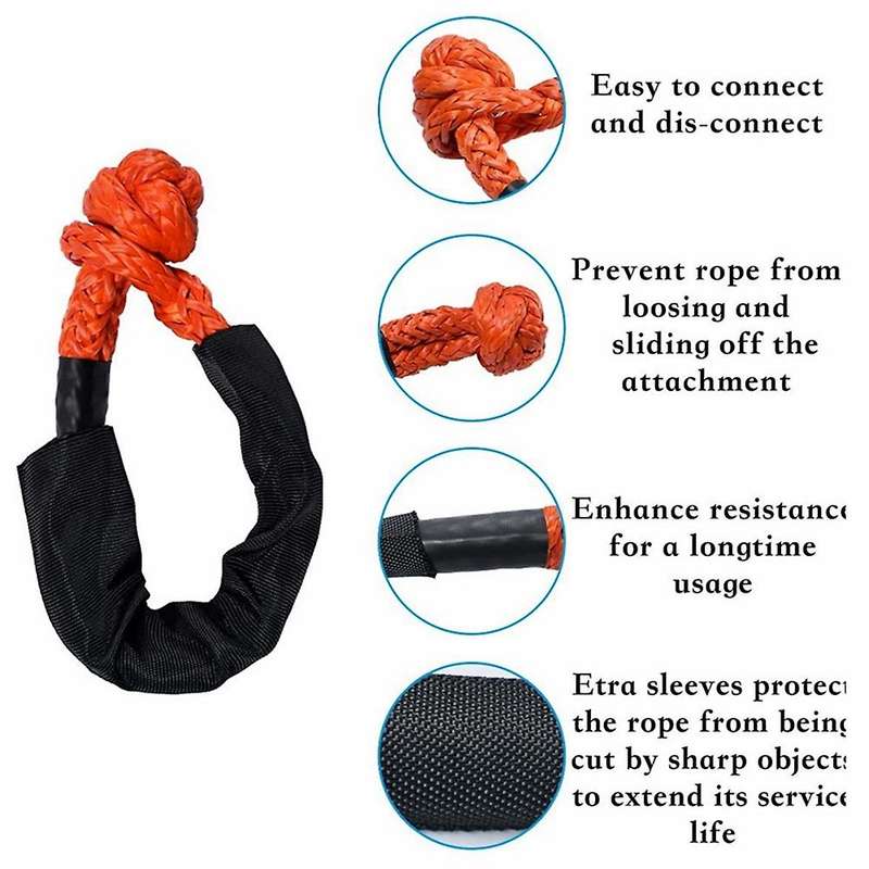 Car Soft Shackle Rope Tow Rope with Recovery Ring Off Road Winch Pulley Cable Hook for Off-Road Reco