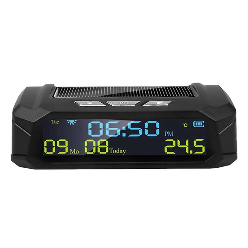 Car Solar Digital Clock with LCD Time Date In-Car Temperature Display for Outdoor Personal Car Part