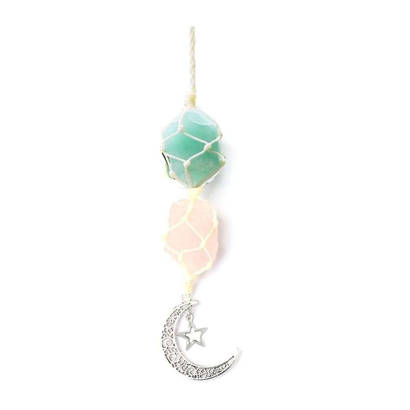 Car Star Moon Pendant Stone Crystal Chakra Quartz Net Bag Pendant Home Wall Hanging Decor Car Penda