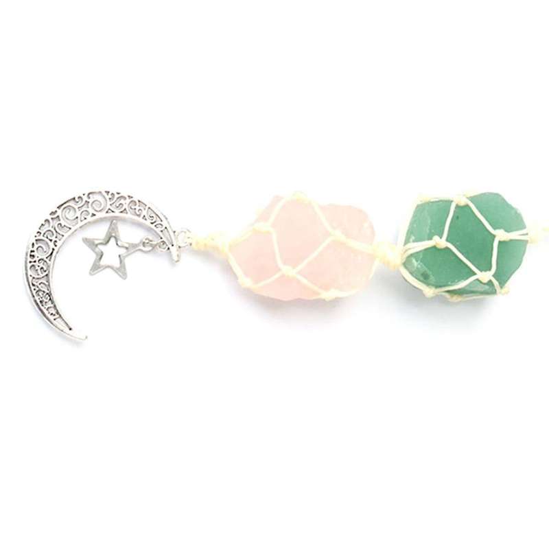Car Star Moon Pendant Stone Crystal Chakra Quartz Net Bag Pendant Home Wall Hanging Decor Car Pendan