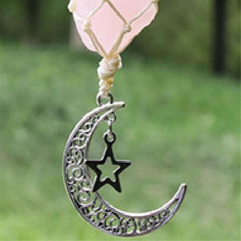 Car Star Moon Pendant Stone Crystal Chakra Quartz Net Bag Pendant Home Wall Hanging Decor Car Pendan