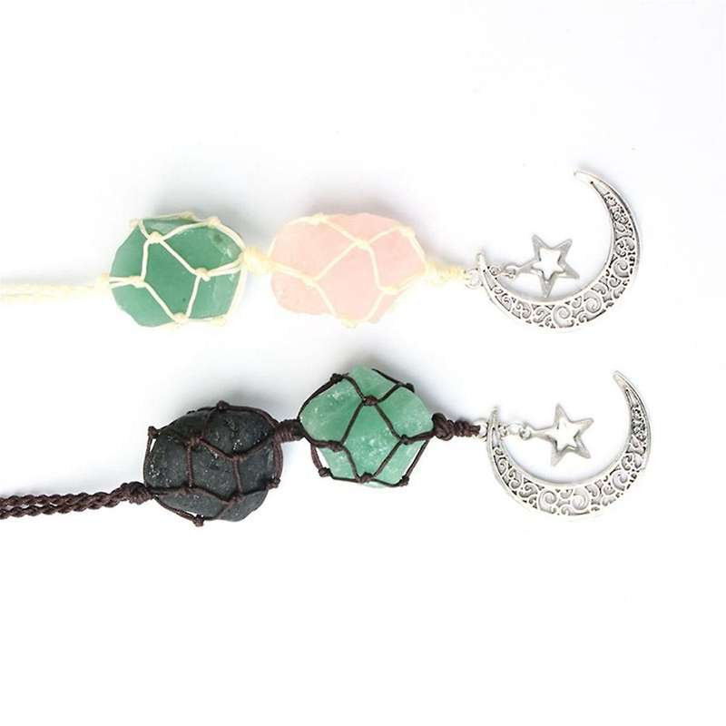 Car Star Moon Pendant Stone Crystal Chakra Quartz Net Bag Pendant Home Wall Hanging Decor Car Pendan