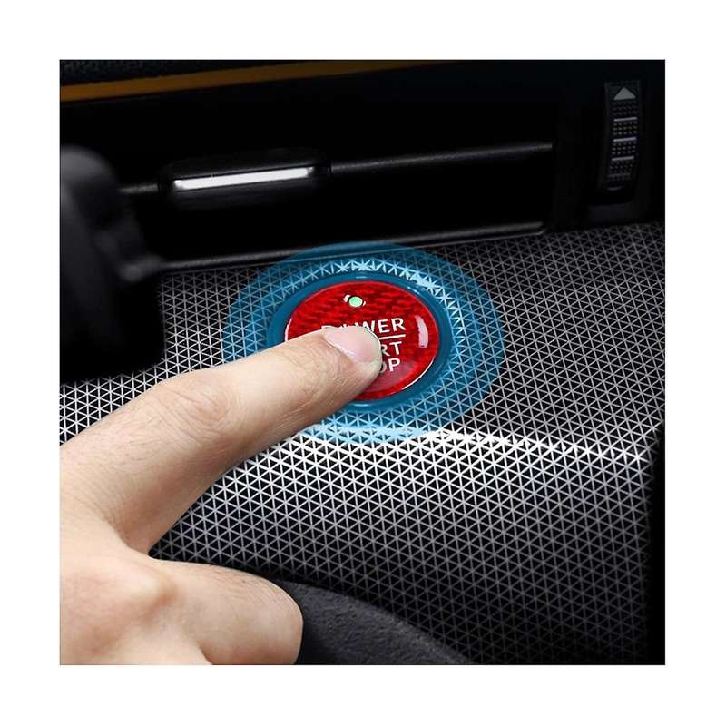Car Start Stop Engine Button Real Carbon Fiber Sticker Push Button Cover for Mach-e 2021 2022(red)