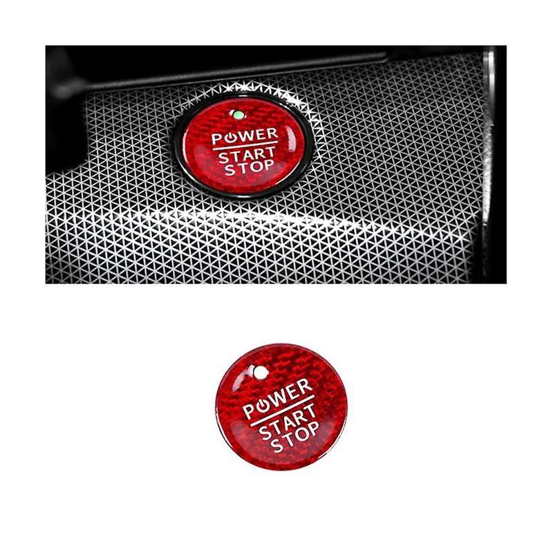 Car Start Stop Engine Button Real Carbon Fiber Sticker Push Button Cover for Mach-e 2021 2022(red)