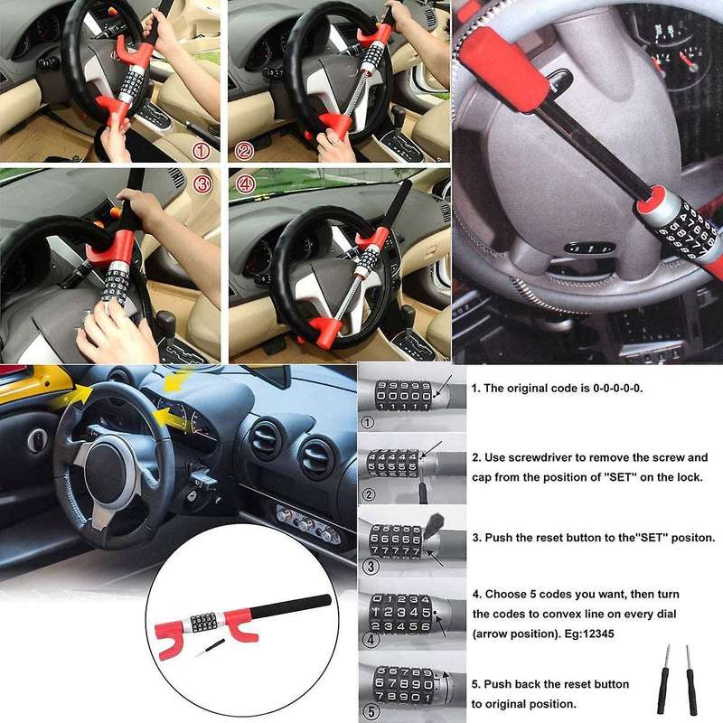 Car Steering Wheel Anti-Theft Lock Universal Keyless Steering Wheel Lock Combination Lock for All Ve