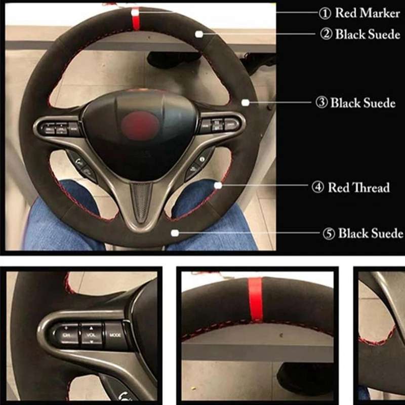 Car Steering Wheel Cover DIY Hand-Stitched Suede for 8 2006-2009 Old 2004-2011 (3-Spoke)