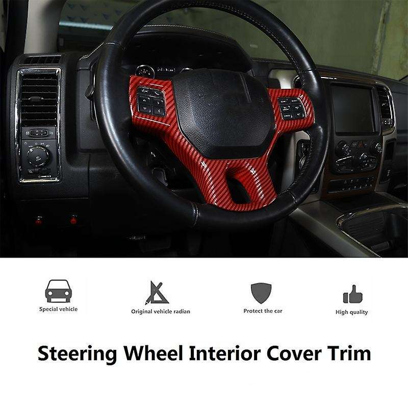 Car Steering Wheel Interior Cover Trim for RAM 1500 2500 3500 2010-2017 Accessories, Red Carbon Fibe