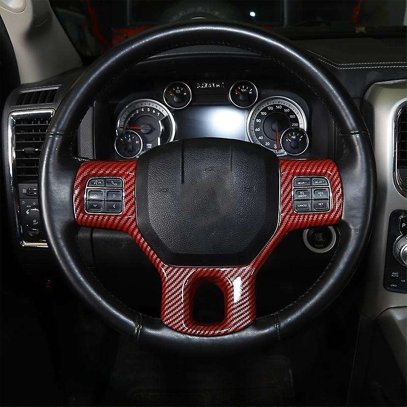 Car Steering Wheel Interior Cover Trim for RAM 1500 2500 3500 2010-2017 Accessories, Red Carbon Fibe