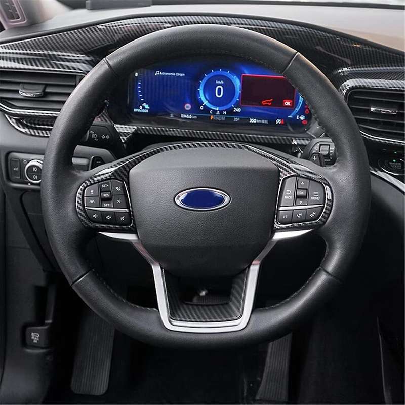 Car Steering Wheel Trim Panel Cover ABS Carbon Fiber for Explorer 2020-2023 Interior Accessories