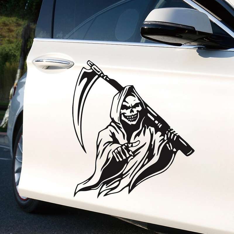 Car Stickers Black Skull Hood Decal Side Hood Large Graphic Vinyl Film Racing Sports Stickers Univer