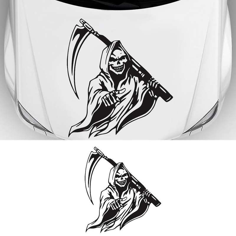 Car Stickers Black Skull Hood Decal Side Hood Large Graphic Vinyl Film Racing Sports Stickers Univer