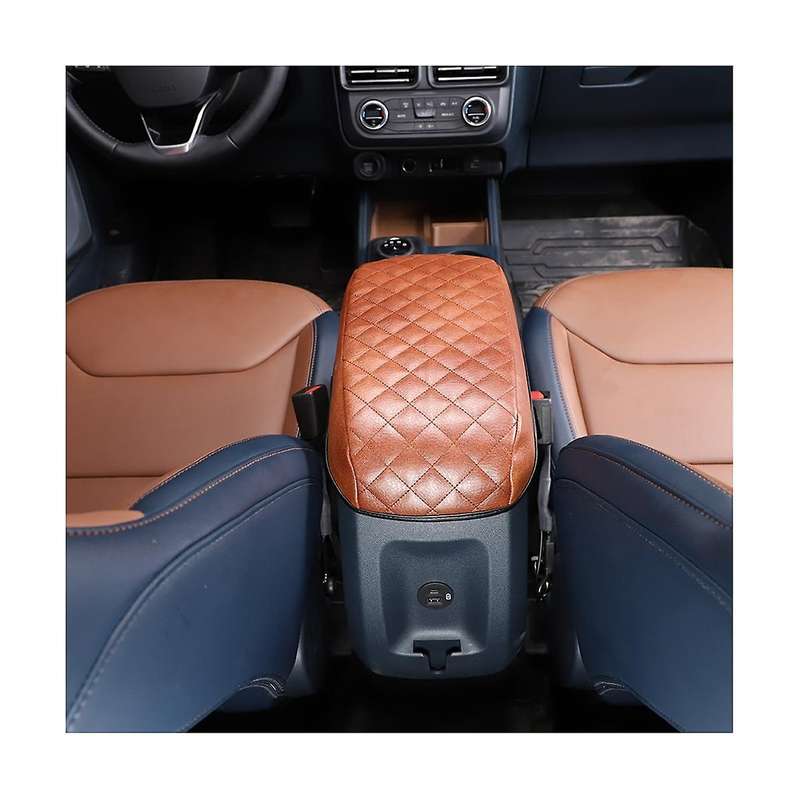 Car Stowing Tidying Armrest Box Panel Cover Accessories Check Leather Brown for 2022
