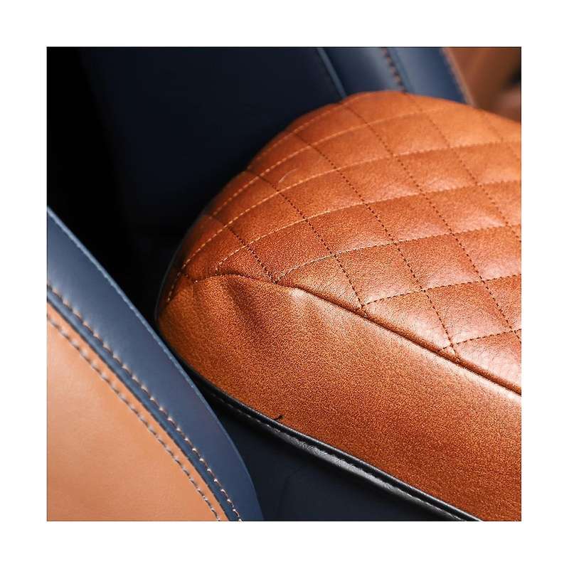 Car Stowing Tidying Armrest Box Panel Cover Accessories Check Leather Brown for 2022