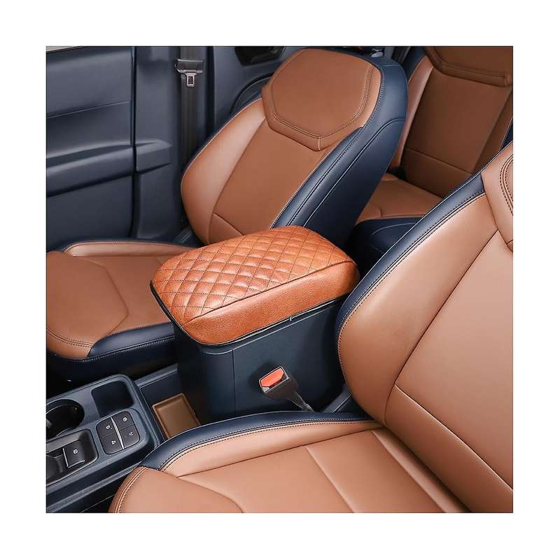 Car Stowing Tidying Armrest Box Panel Cover Accessories Check Leather Brown for 2022