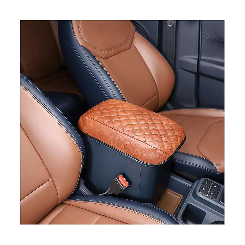 Car Stowing Tidying Armrest Box Panel Cover Accessories Check Leather Brown for 2022