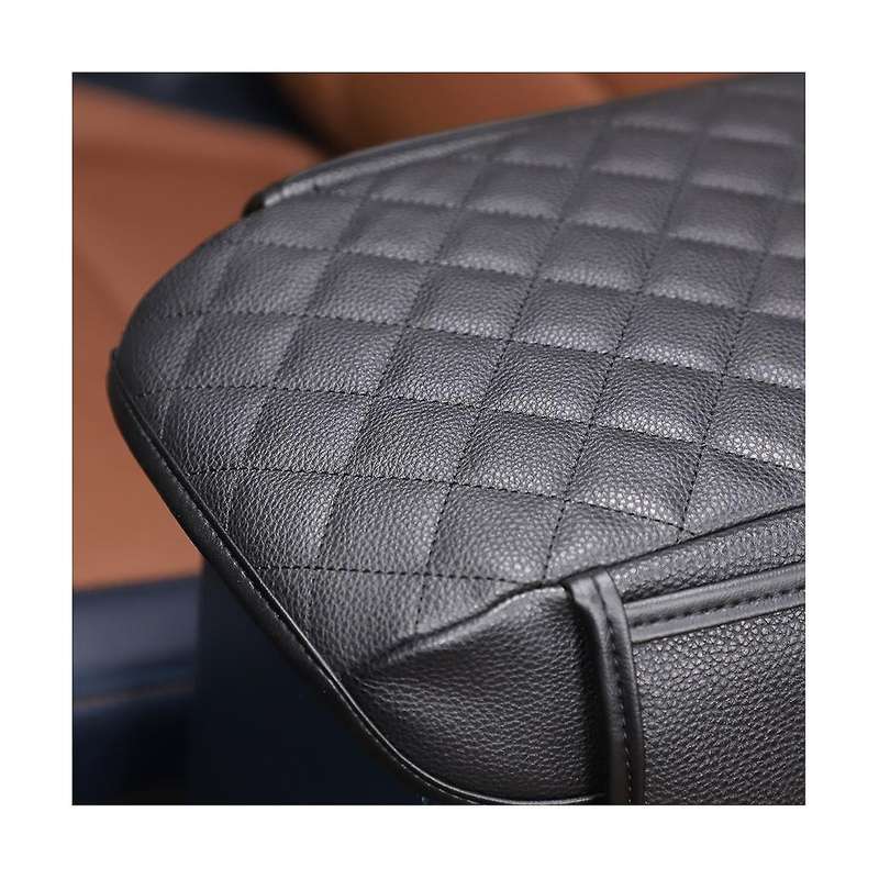 Car Stowing Tidying Armrest Box Panel Cover Accessories Check Leather Black for 2022